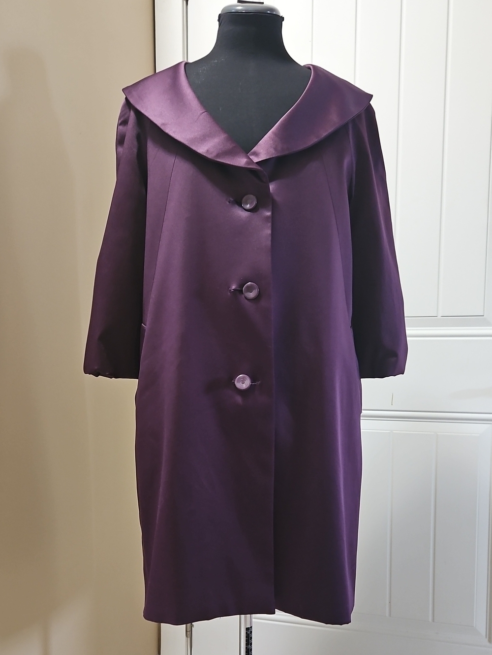 J Michaels Purple Balloon Sleeve A-Line Coat Size 8